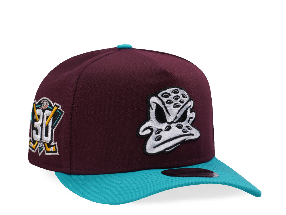 New Era Anaheim Ducks 30th Anniversary Maroon Two Tone Edition 9Fifty A Frame Snapback Cap