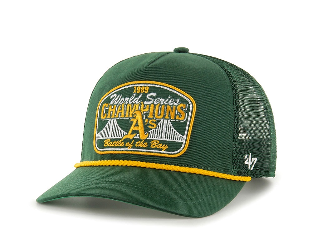 47Brand Oakland Athletics Dark Green World Series Chanpions Patch Edition Trucker Hitch Snapback Cap