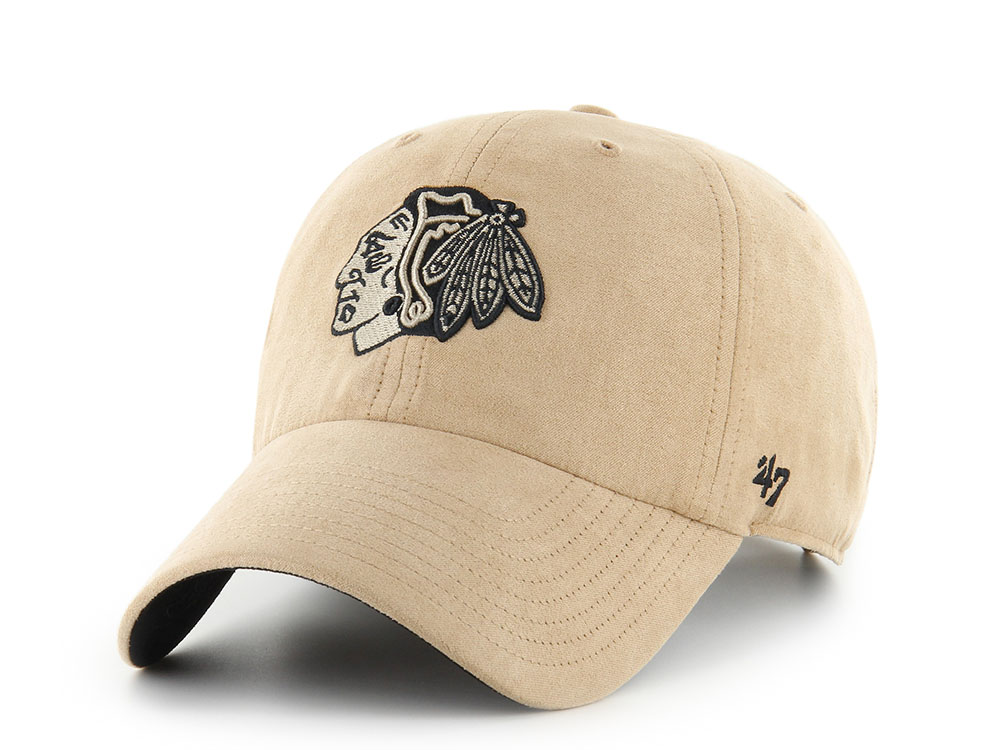 47Brand Chicago Blackhawks Khaki Ballpark Suede Edition Clean Up Strapback Cap