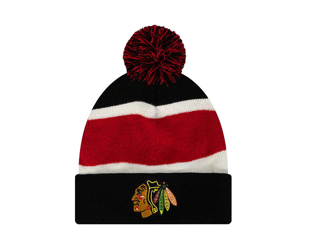 Mitchell & Ness Chicago Blackhawks Stripe Pom Mütze
