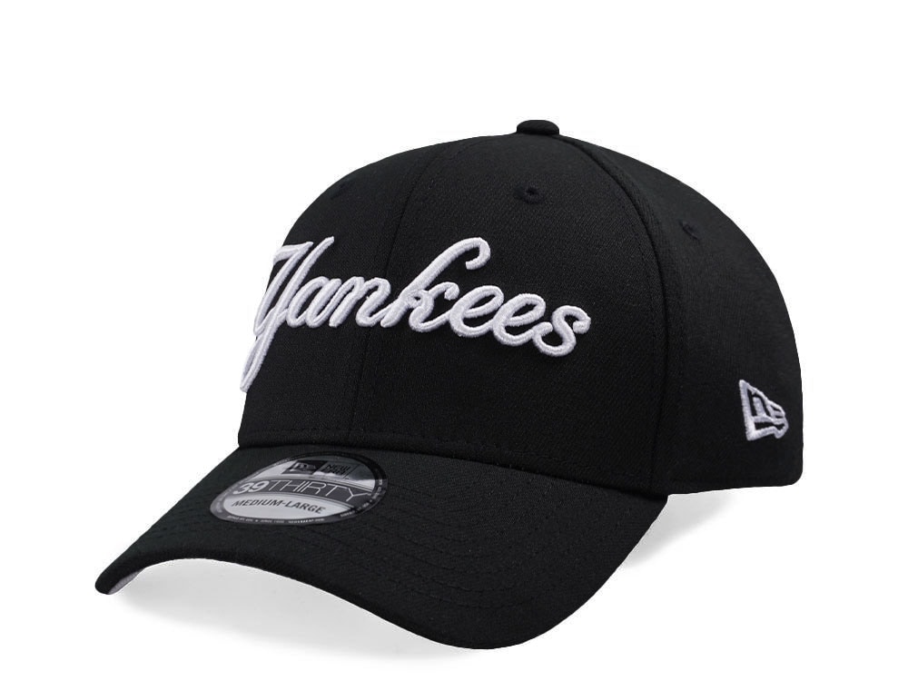New Era New York Yankees Black Script Edition 39Thirty Stretch Fit Cap