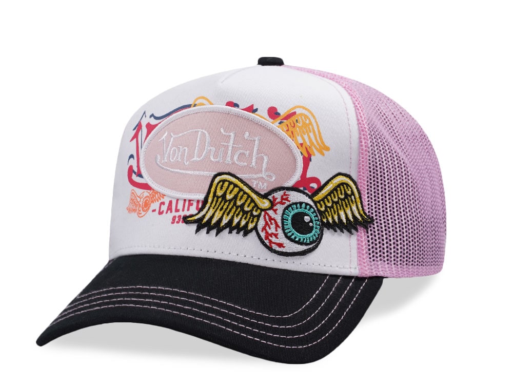 Von Dutch Oval Patch Flying Eye Pink Trucker Snapback Cap