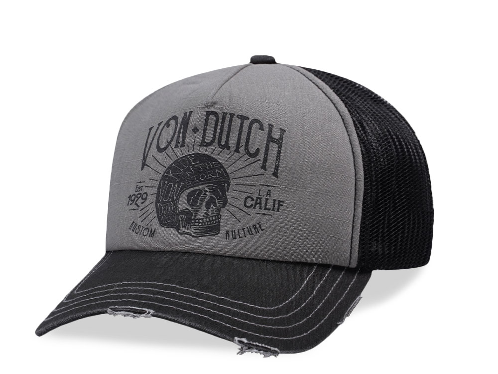 Von Dutch Screen Print Gray Black Trucker Snapback Cap