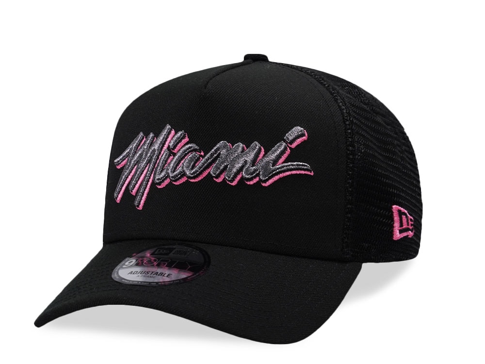 New Era Miami Heat Black Prime Edition 9Forty A Frame Trucker Snapback Cap