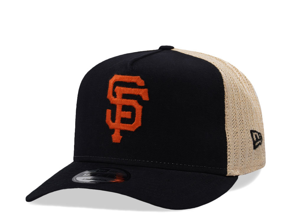New Era San Francisco Giants Grained Black Edition 9Fifty Trucker A Frame Snapback Cap