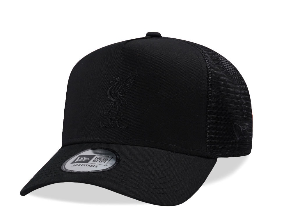 New Era Liverpool FC Black on Black 9Forty A Frame Trucker Snapback Cap