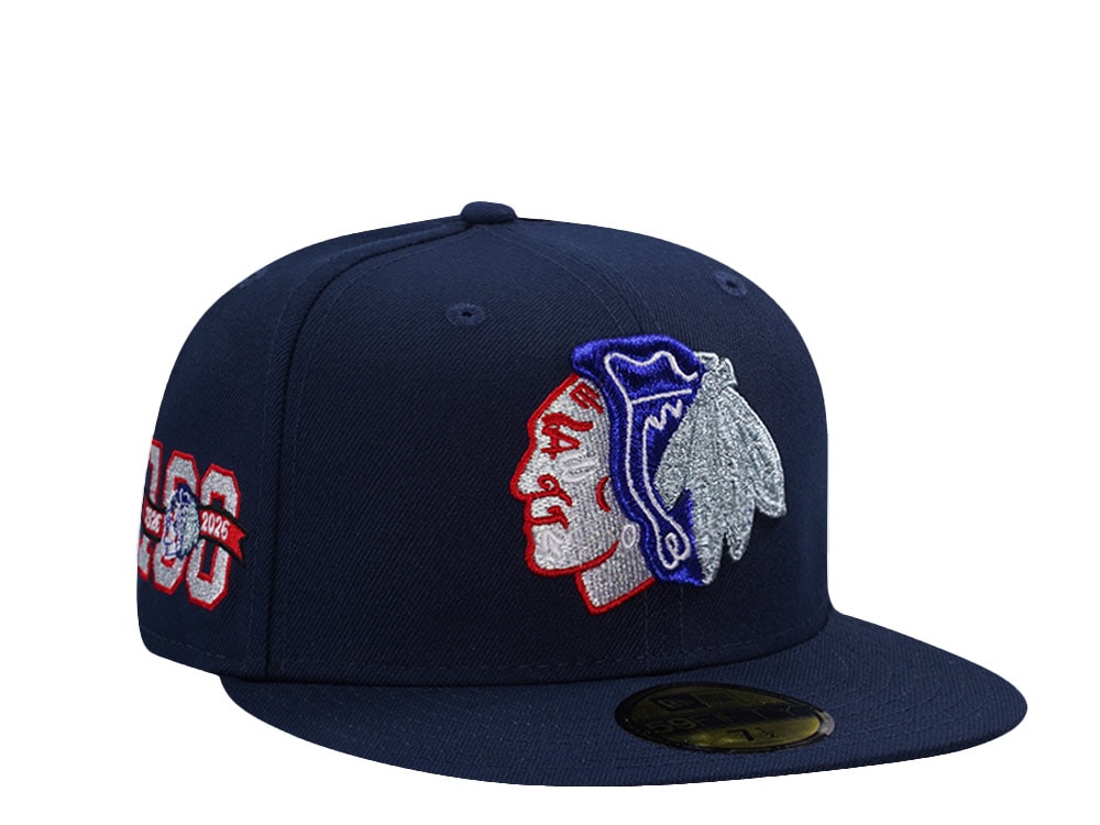 New Era Chicago Blackhawks 100th Anniversary Ocean Blue Prime Edition 59Fifty Fitted Cap