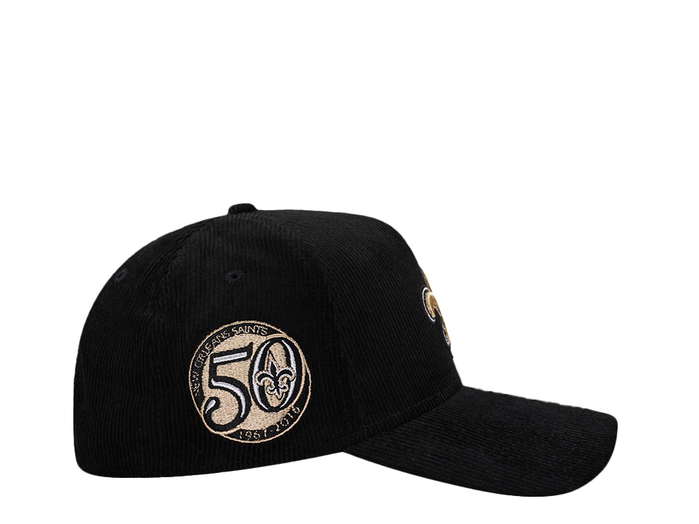 New Era New Orleans Saints 50th Anniversary Black Corduroy Edition 9Forty A Frame Snapback Cap
