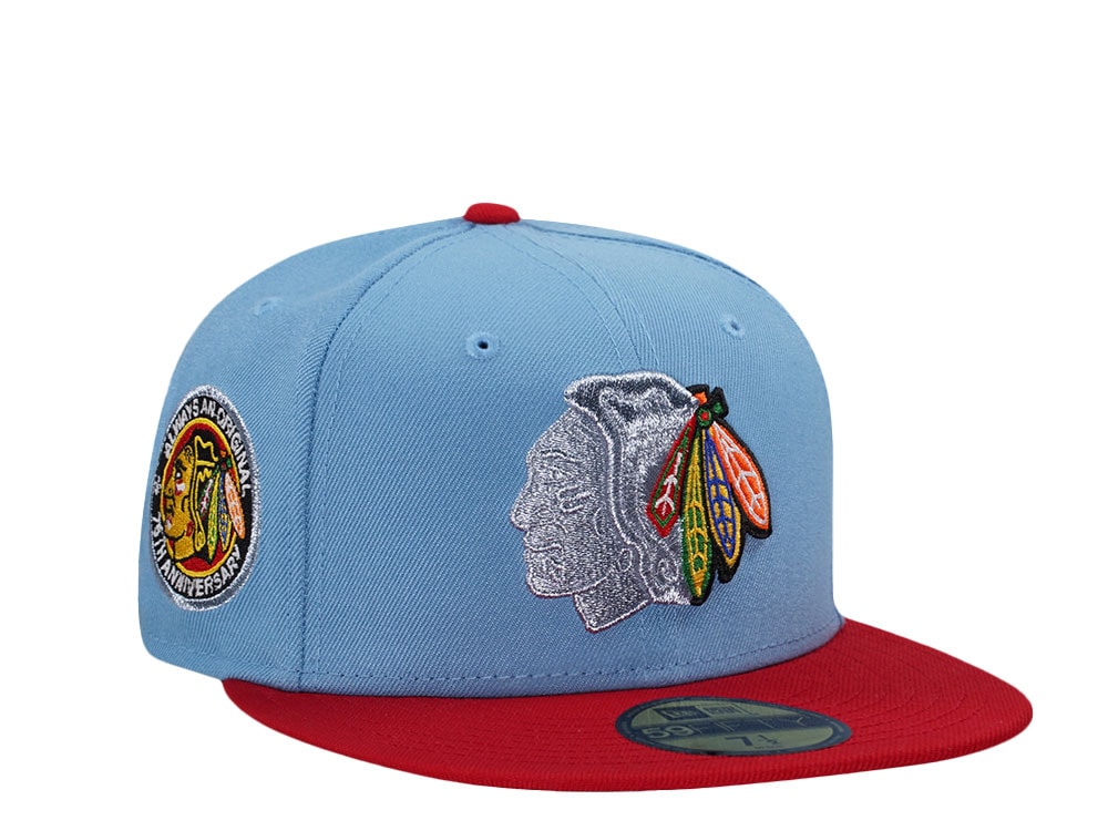 New Era Chicago Blackhawks 75th Anniversary Sky Blue Two Tone Edition 59Fifty Fitted Cap
