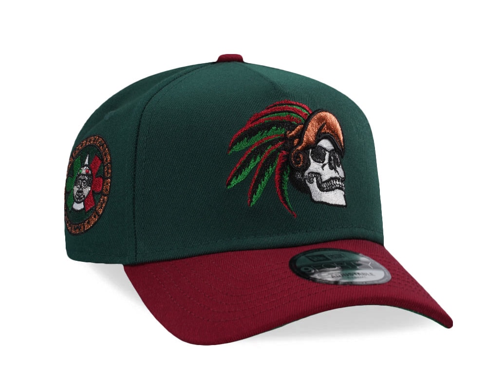 New Era Mexico Aztec Skull Warrior Dark Green Two Tone Edition 9Forty A Frame Snapback Cap