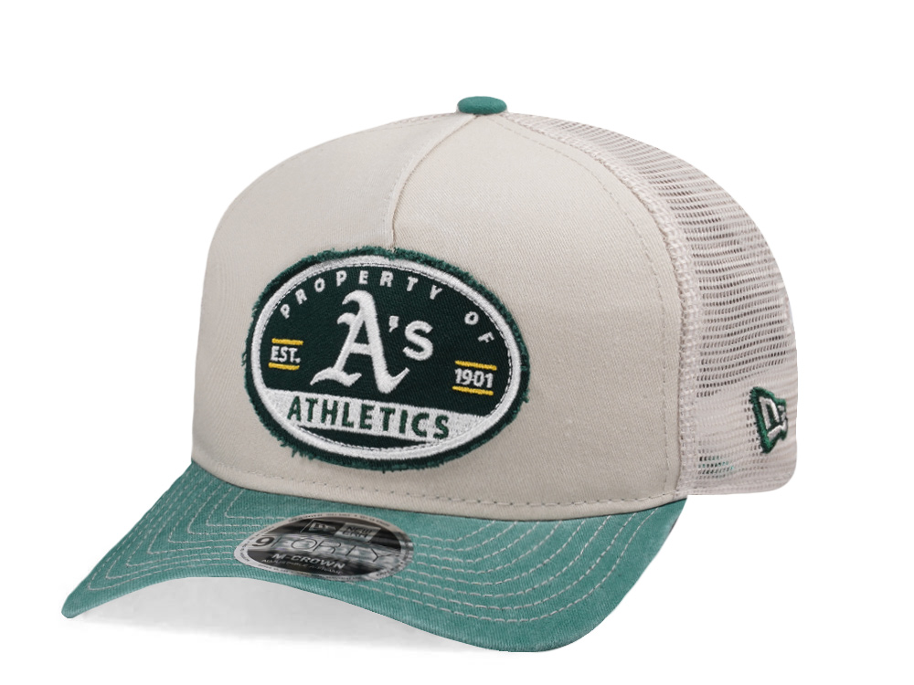 New Era Oakland Athletics Frayed Patch Stone Two Tone Edition 9Forty M Crown A Frame Trucker Snapback Cap