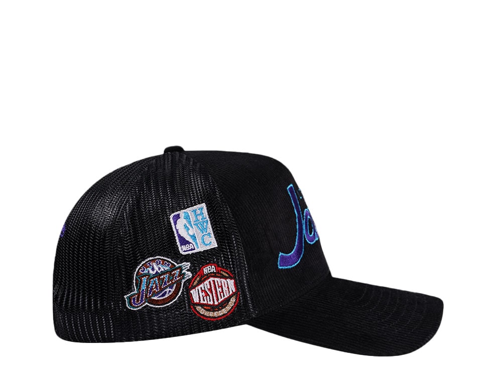 Mitchell & Ness Utah Jazz Times up Black Cord Hardwood Classic Trucker Snapback Cap
