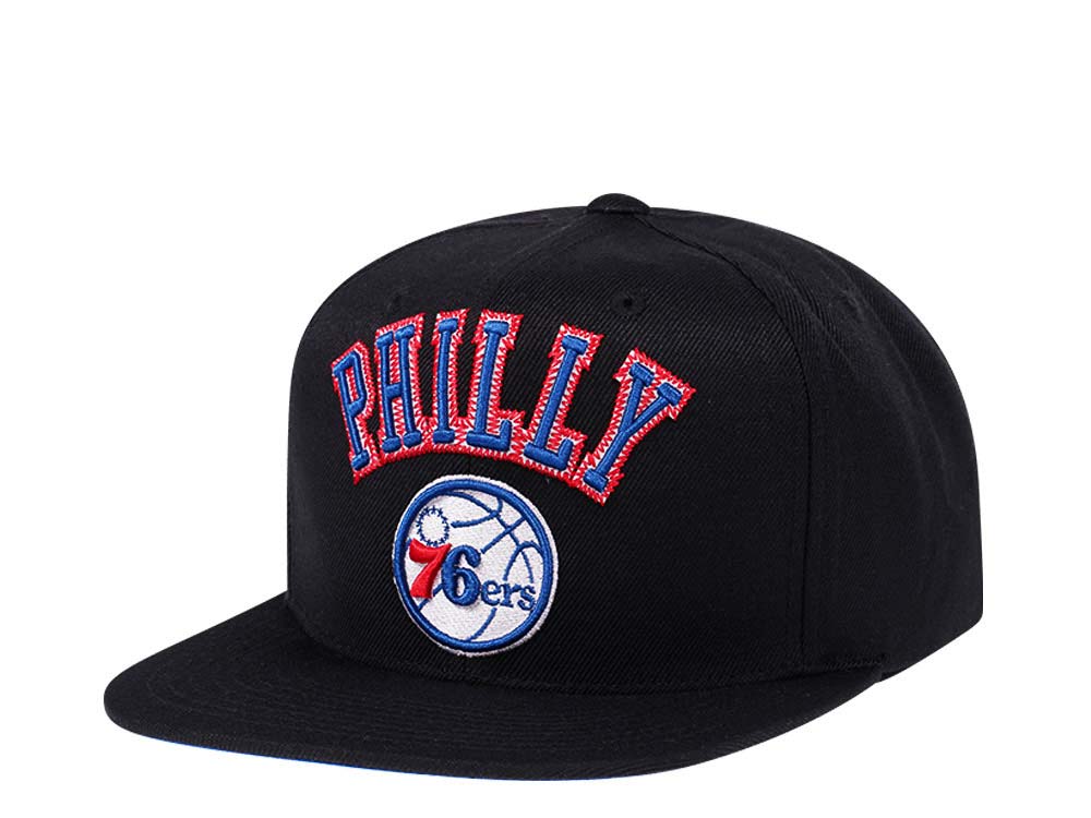 Mitchell & Ness Philadelphia 76ers Black Zig Zag Satin Undervisor Snapback Cap