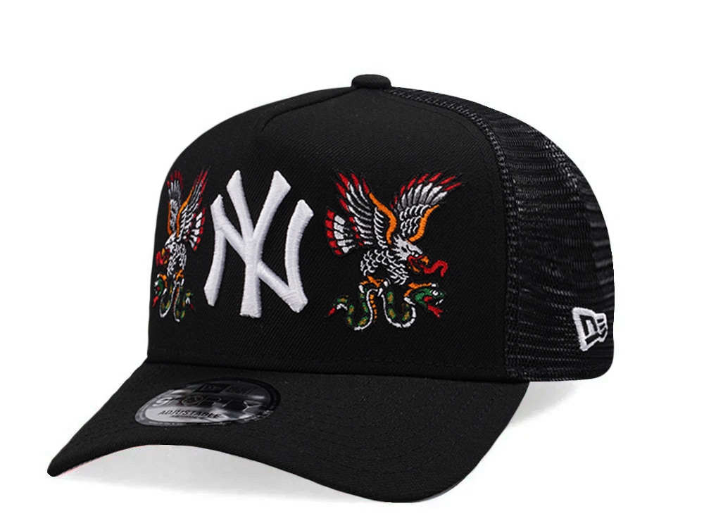 New Era New York Yankees Double Eagle Black 9Forty A Frame Trucker Snapback Cap