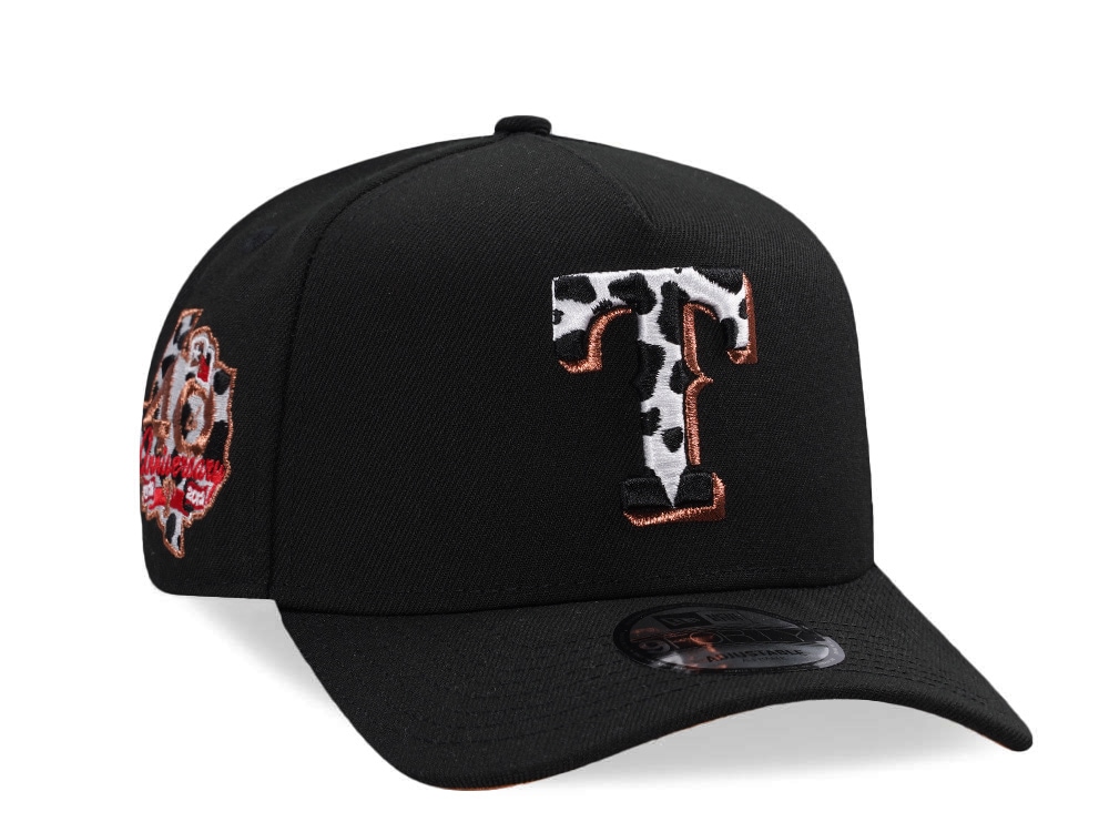 New Era Texas Rangers 40th Anniversary Cow Black Prime Edition 9Forty A Frame Snapback Cap