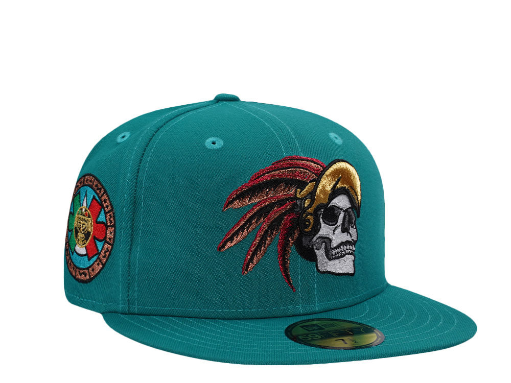 New Era Mexico Aztec Skull Teal Prime Edition 59Fifty Fitted Cap