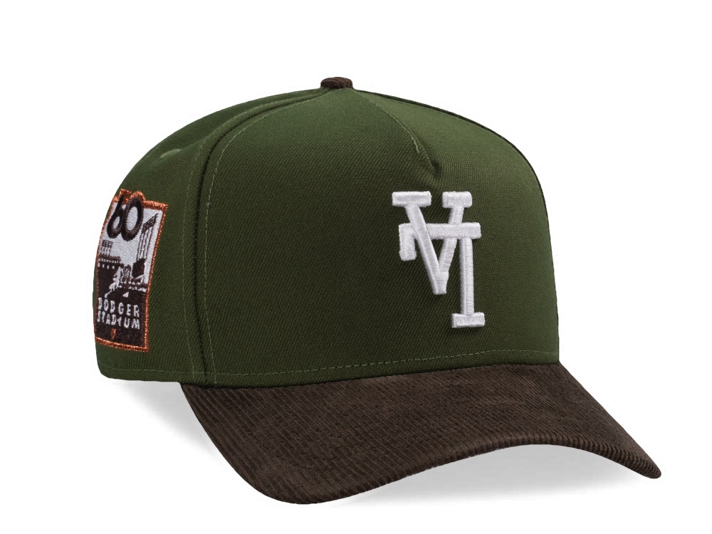 New Era Los Angeles Dodgers Dodger Stadium 60th Anniversary Rifle Green Walnut Corduroy Two Tone Edition 9Forty A Frame Snapback Cap