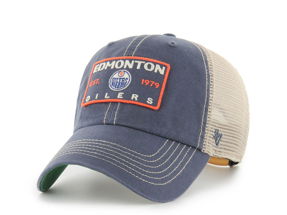 47Brand Edmonton Oilers Vintage Navy Wabash Edition Trucker Clean Up Snapback Cap