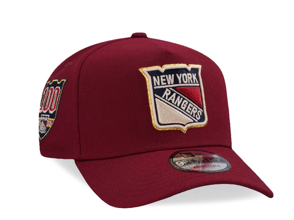 New Era New York Rangers 100th Anniversary Cardinal Red Prime Edition 9Forty A Frame Snapback Cap