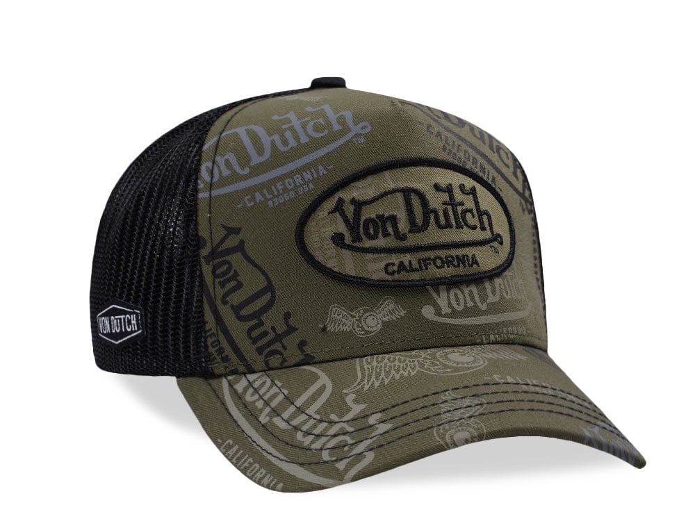 Von Dutch Oval Patch Multilogo Olive  Trucker Snapback Cap